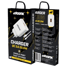 MOONX fali töltő MC05 22,5W 1xUSB QC3.0 + Micro USB kábel Fehér