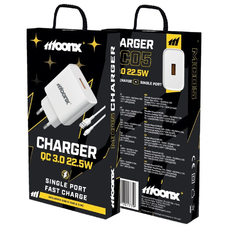 MOONX fali töltő MC05 22,5W 1xUSB QC3.0 + USB-C kábel Fehér