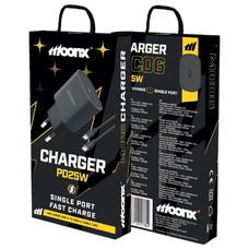 MOONX fali töltő MC06 PD 25W 1xUSB-C + kábel USB-C - USB-C fekete