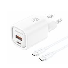 FONENG Nástenná nabíjačka EU70 PD 20W 1xUSB-C + 1xUSB QC3.0 + kábel USB-C - USB-C Biela