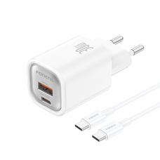 FONENG nástenná nabíjačka EU71 PD 30W 1xUSB-C + 1xUSB QC3.0 + kábel USB-C - USB-C Biela