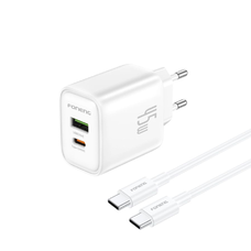 FONENG nástenná nabíjačka EU67 PD 45W 1xUSB-C + 1xUSB QC3.0 + kábel USB-C - USB-C Biela