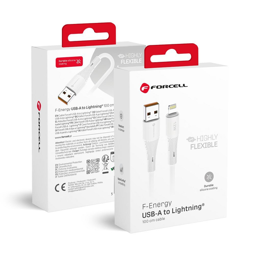 Lightning FORCELL F-ENERGY C343 kábel USB A - 2,4A 12W Szilikon 1 m fehér