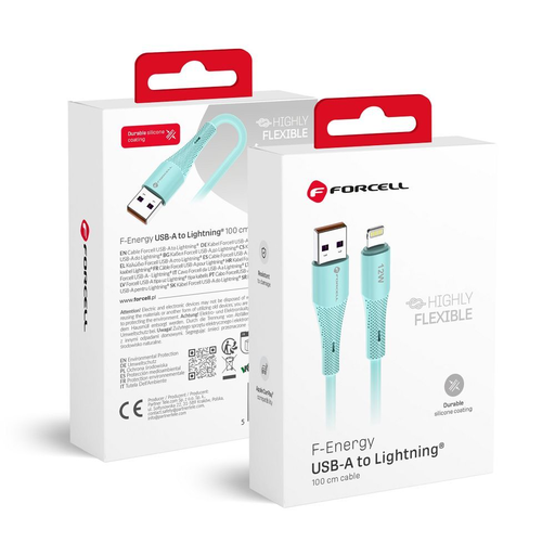 Apple FORCELL F-ENERGY C343 kábel USB A-ról Lightning-re 2,4A 12W Szilikon 1 m kék