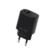 Beline Töltő 1x USB-C + 1x USB 20W fekete (csak fej) PD 3.0 + QC 3.0 BLN2CB20