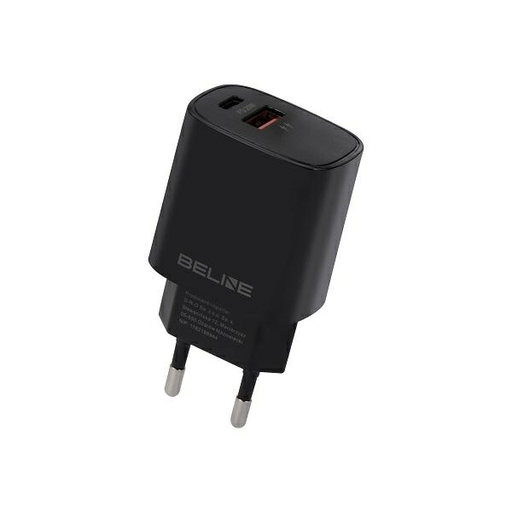 Beline Töltő 1x USB-C + 1x USB 20W fekete (csak fej) PD 3.0 + QC 3.0 BLN2CB20