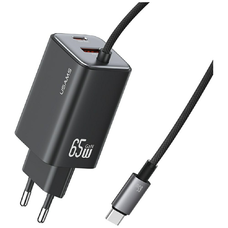 USAMS JC sorozat CC266 65W GaN gyorstöltő 2xUSB-C 1xUSB-A Fali töltő Fekete