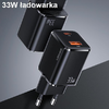 USAMS fali töltő 1xUSB-C+1xUSB T43 33W PD3.0 + QC3.0 + U63 kábel USB-C Lightning fekete - 1. kép