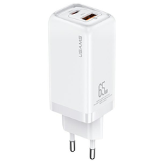 USAMS 65W fali töltő 1xUSB-C+1xUSB T47 (csak fej) PD Gyors Töltés Super Si fehér CC153TC02