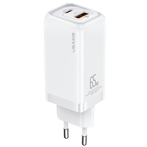USAMS 65W fali töltő 1xUSB-C+1xUSB T47 (csak fej) PD Gyors Töltés Super Si fehér CC153TC02