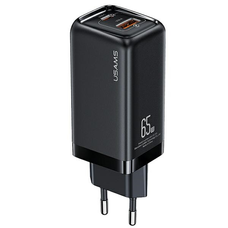 USAMS falitöltő 1xUSB-C+1xUSB T47 65W (csak fej) PD Gyors töltés Super Si fekete CC153TC01(US-CC