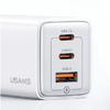 USAMS US-CC180 65W Sandru sorozatú fali töltő 2xUSB-C + 1xUSB (csak fej) GaN PD3.0 + QC3.0 Gyors töltés fekete - 1. kép