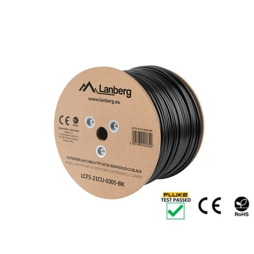Lanberg Cat.5e F/UTP kültéri réz telepítői kábel 305m, AWG24, 100Mhz, Fca, fekete Lanberg Cat.5e F/UTP kültéri réz telepítői kábel 305m, AWG24, 100Mhz, Fca, fekete