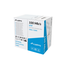 Lanberg Cat.5e U/UTP rézzel bevont (CCA) fali kábel 100m, 100Mb/s, AWG24, PVC, 100Mhz, Fca, szürke