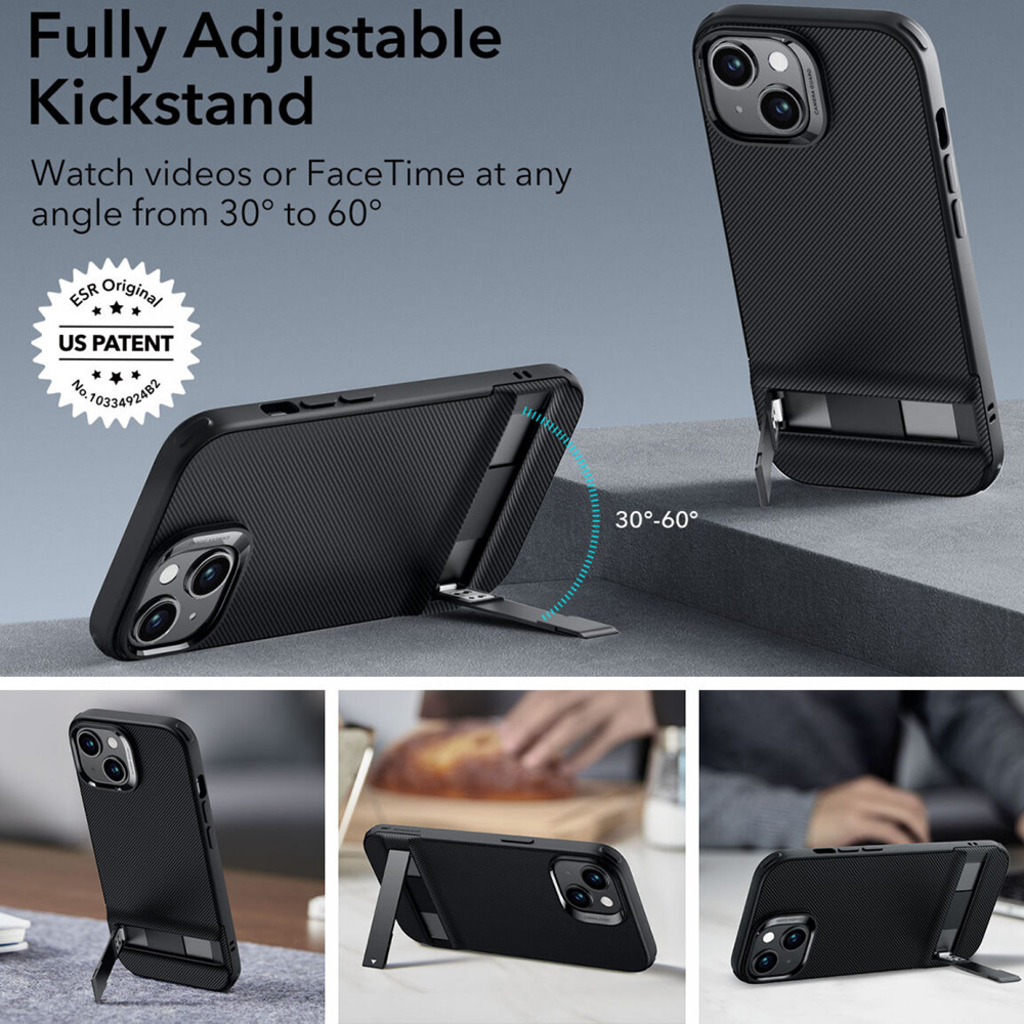 iPhone 15 Plus Translucent Black ESR Air Shield Boost Kickstand tok - 7