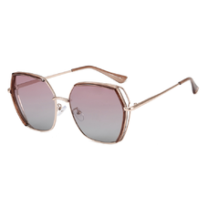 Napszemüveg Techsuit Polarized (9768) - Hatszögletű, UV védelemmel és fém kerettel - Barna / Arany / Rózsaszín.