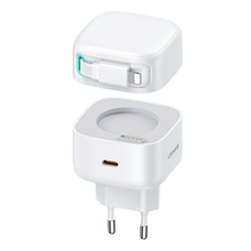 USAMS Hálózati töltő 1xUSB-C visszahúzható Lightning kábellel PD+QC 35W Gan Gyors töltés fehér