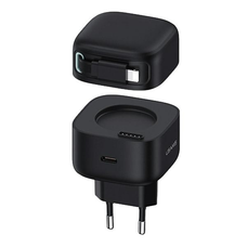 USAMS USB-C töltő adapter visszahúzható Lightning kábellel (csak fej) PD+QC 35W GaN Gyors Töltés fekete