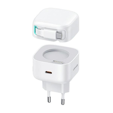 USAMS Töltő 1xUSB-C visszahúzható USB-C kábellel (csak fej) PD+QC 35W Gan Gyors Töltés fehér