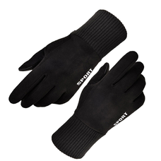 Érintőképernyős kesztyű Techsuit - Suede (ST0009) - PU bőr, plüss bélés - Fekete