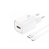 FONENG fali töltő EU68 18W 1xUSB QC3.0 + USB-C kábel Fehér - 1. kép