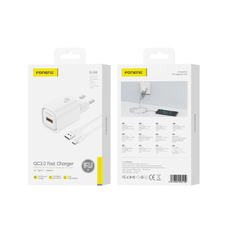 FONENG nástenná nabíjačka EU68 18W 1xUSB QC3.0 + USB-C kábel Biela