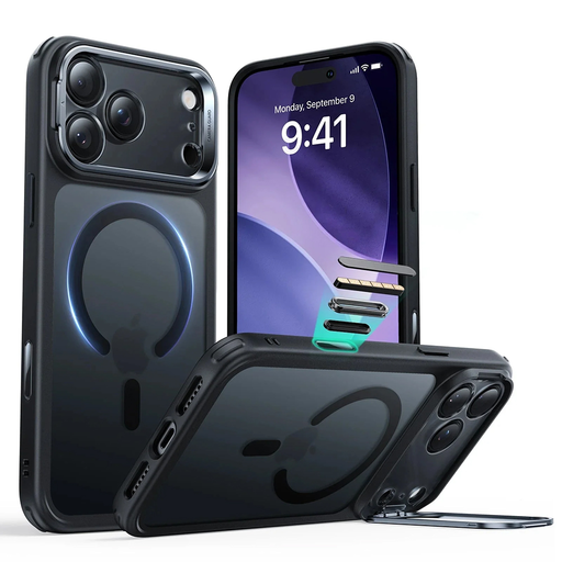 iPhone 17 Pro Fekete Frosted ESR Classic Hybrid HaloLock Kickstand tok