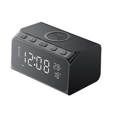 Havit - 6in1 Vezeték nélküli töltő (W3041) - Óra/Ébresztőnaptár/Bluetooth hangszóró/Hőmérséklet funkciókkal - Fekete