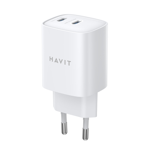 Wall Charger Havit UC45W EU - GaN, 2 x Type-C, PD45W, ABS, PC - Fehér