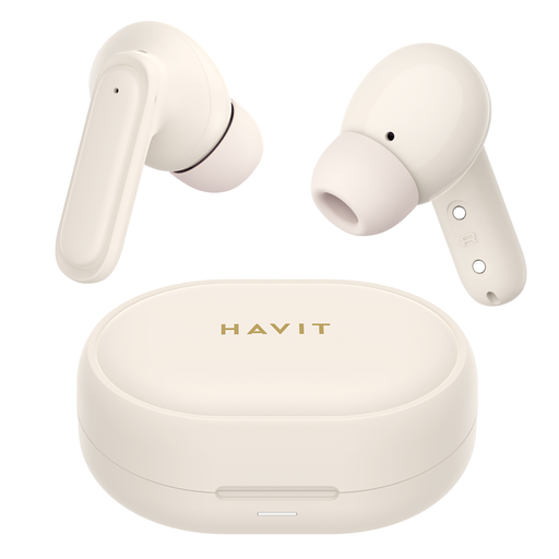 Havit - Vezeték nélküli fülhallgató (TW950) - Fülbe helyezhető, Bluetooth 5.3, mikrofonnal, valódi vezeték nélküli, ENC, Type-C, 400mAh - Bézs / Rózsaszín