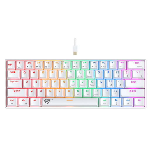 Gaming Keyboard (KB903L) - Havit - USB-C, RGB világítással, 1.8m, 200mA - Fehér