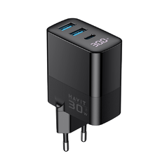 Fali töltő (UCLE001 EU) - 2x USB, Type-C, 30W, GaN technológia - Fekete Havit