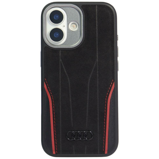 iPhone 17 Audi R8 valódi bőr MagSafe fekete-piros tok