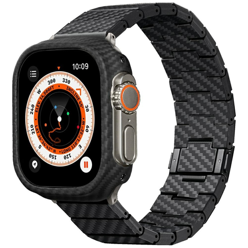Apple Watch 1/2/3/4/5/6/7/8/9/10/SE/Ultra/Ultra2 PITAKA Carbon Fiber Modern szíj fekete-szürke