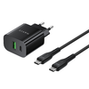 Havit Fali Töltő (ST926 EU) - USB, Type-C, PD60W, Type-C to Type-C kábel, 1m - Fekete - 1. kép