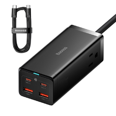 Baseus - AMERIKAI DUGÓVAL Fali töltő/hosszabbító (PSZM000201) - 2 x AC, 2 x USB, 2 x Type-C, 100W kábellel Type-C - Fekete