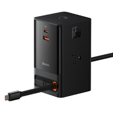 Baseus MERIKAI DUGÓVAL Wall Charger PowerCombo Digital Hosszabbító (PSLR000101) - 3xAC, USB, Type-C kábellel, 65W - Fekete