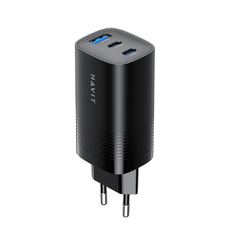 Fali töltő Havit (UC20 EU) - 2x Type-C, USB, GaN, 65W, Gyors töltés - Fekete