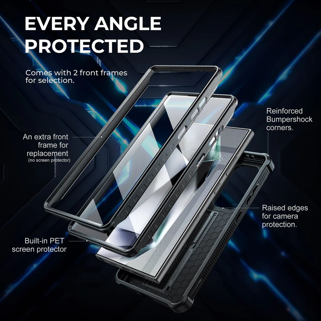 Samsung Galaxy S24 Ultra Dexnor 360 ütésálló tok kihajtható állvánnyal és kameravédővel fekete - 7