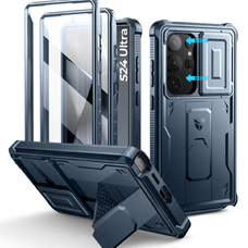 Samsung Galaxy S24 Ultra Dexnor 360 ütésálló tok kihajtható állvánnyal és kameravédővel kék
