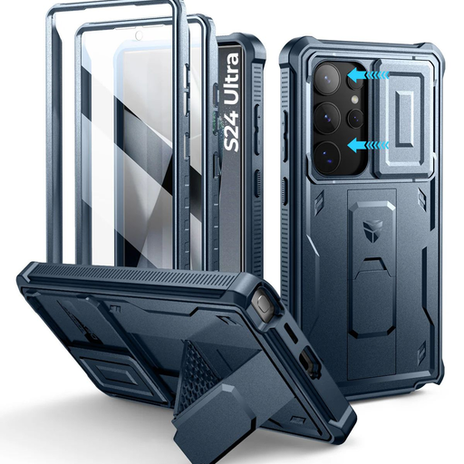 Samsung Galaxy S24 Ultra Dexnor 360 ütésálló tok kihajtható állvánnyal és kameravédővel kék Samsung Galaxy S24 Ultra Dexnor 360 ütésálló tok kihajtható állvánnyal és kameravédővel kék