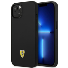 iPhone 15 Plus fekete szilikon tok fém logóval