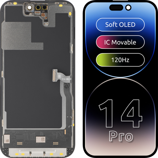 LCD Kijelző Modul MP Apple iPhone 14 Pro-hoz, Soft OLED FHD 120Hz IC Áthelyezhető Verzió, Utángyártott, Fekete