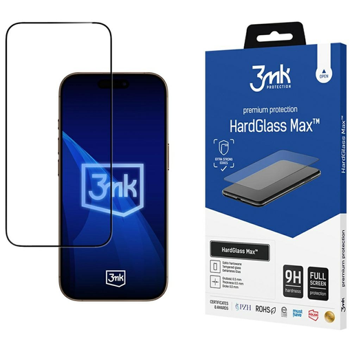 iPhone 17 Pro Max edzett üveg 3MK HardGlass Max fekete, üvegfólia iPhone 17 Pro Max edzett üveg 3MK HardGlass Max fekete, üvegfólia