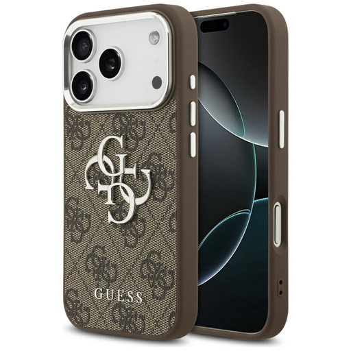 iPhone 17 Pro Guess 4G nagy 4G klasszikus logós barna ezüst tok iPhone 17 Pro Guess 4G nagy 4G klasszikus logós barna ezüst tok
