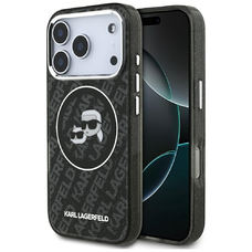 iPhone 17 Pro Karl Lagerfeld IML Glitter Karl & Choupette Heads Logo MagSafe tok fekete