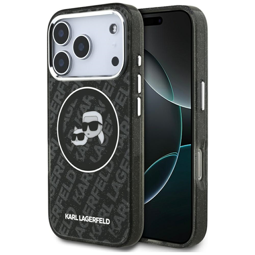 iPhone 17 Pro Karl Lagerfeld IML Glitter Karl & Choupette Heads Logo MagSafe tok fekete iPhone 17 Pro Karl Lagerfeld IML Glitter Karl & Choupette Heads Logo MagSafe tok fekete