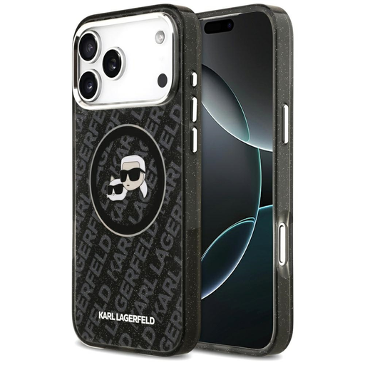iPhone 17 Pro Max Karl Lagerfeld IML Glitter Karl & Choupette Fejek Logó MagSafe fekete tok iPhone 17 Pro Max Karl Lagerfeld IML Glitter Karl & Choupette Fejek Logó MagSafe fekete tok