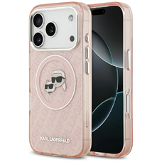 iPhone 17 Pro Max Karl Lagerfeld IML Glitter Karl & Choupette Heads Logo MagSafe tok rózsaszín