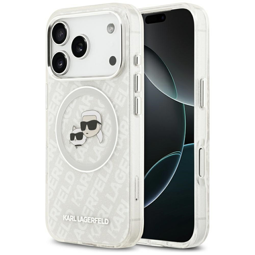 iPhone 17 Pro Karl Lagerfeld IML Glitter Karl & Choupette Heads Logo MagSafe szürke tok iPhone 17 Pro Karl Lagerfeld IML Glitter Karl & Choupette Heads Logo MagSafe szürke tok